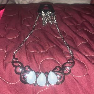 Beautiful silver and moon stone green necklace and earrings